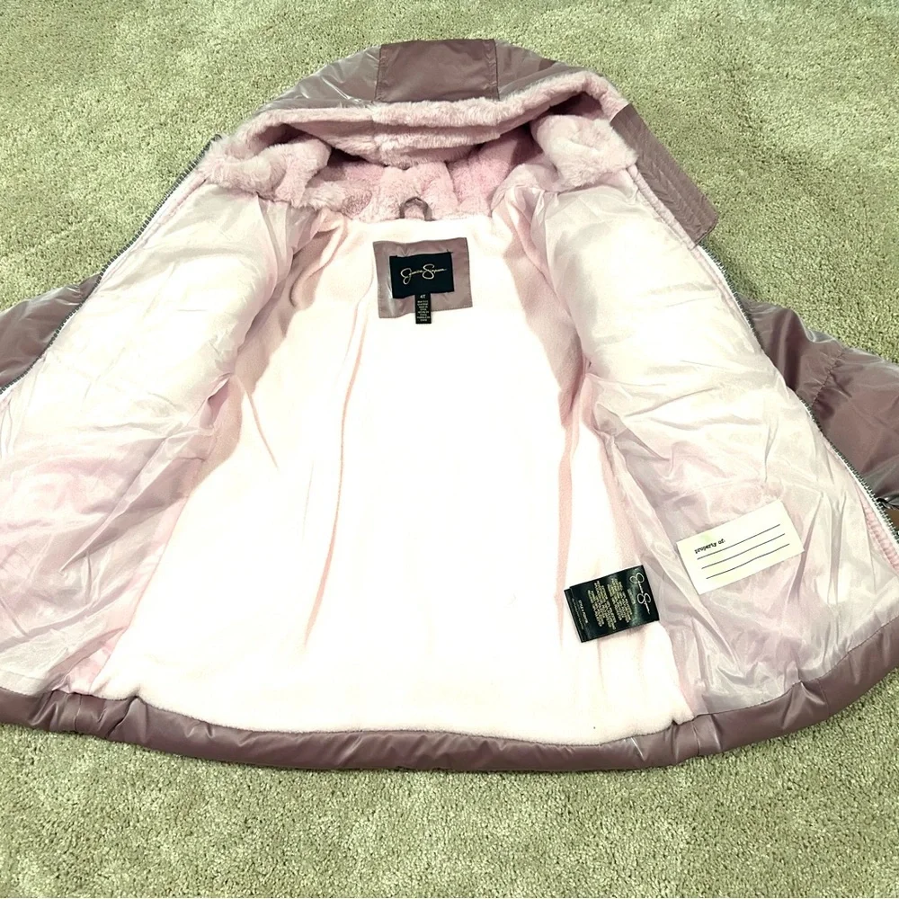 NWT Jessica Simpson Girls Mauve Puffer Jacket Coat w/ Coin Purse Belt Sz. 4T New - Picture 5 of 10